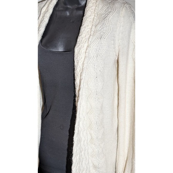 Fossil Cream Cable Knit Cardigan Open Front Sweater Textured Wool Blend Medium - Picture 2 of 5